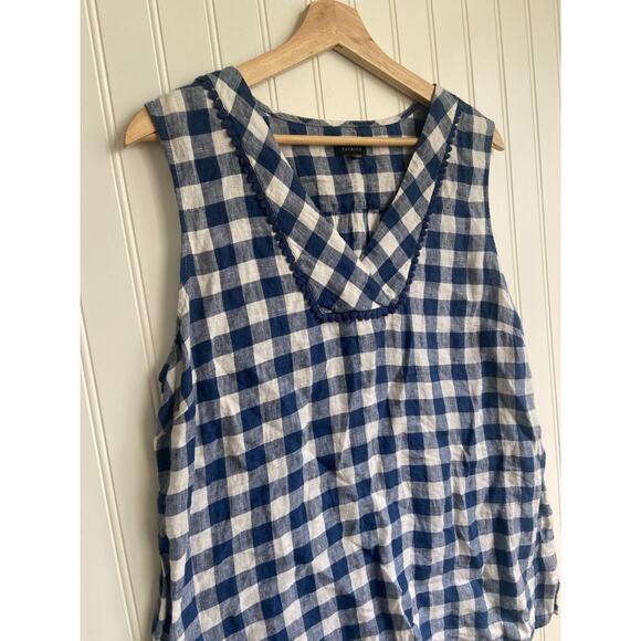 Talbots Tank Top Women's Size 1 Gingham Blue/White 100% Linen Blouse, Scalloped - Picture 2 of 6
